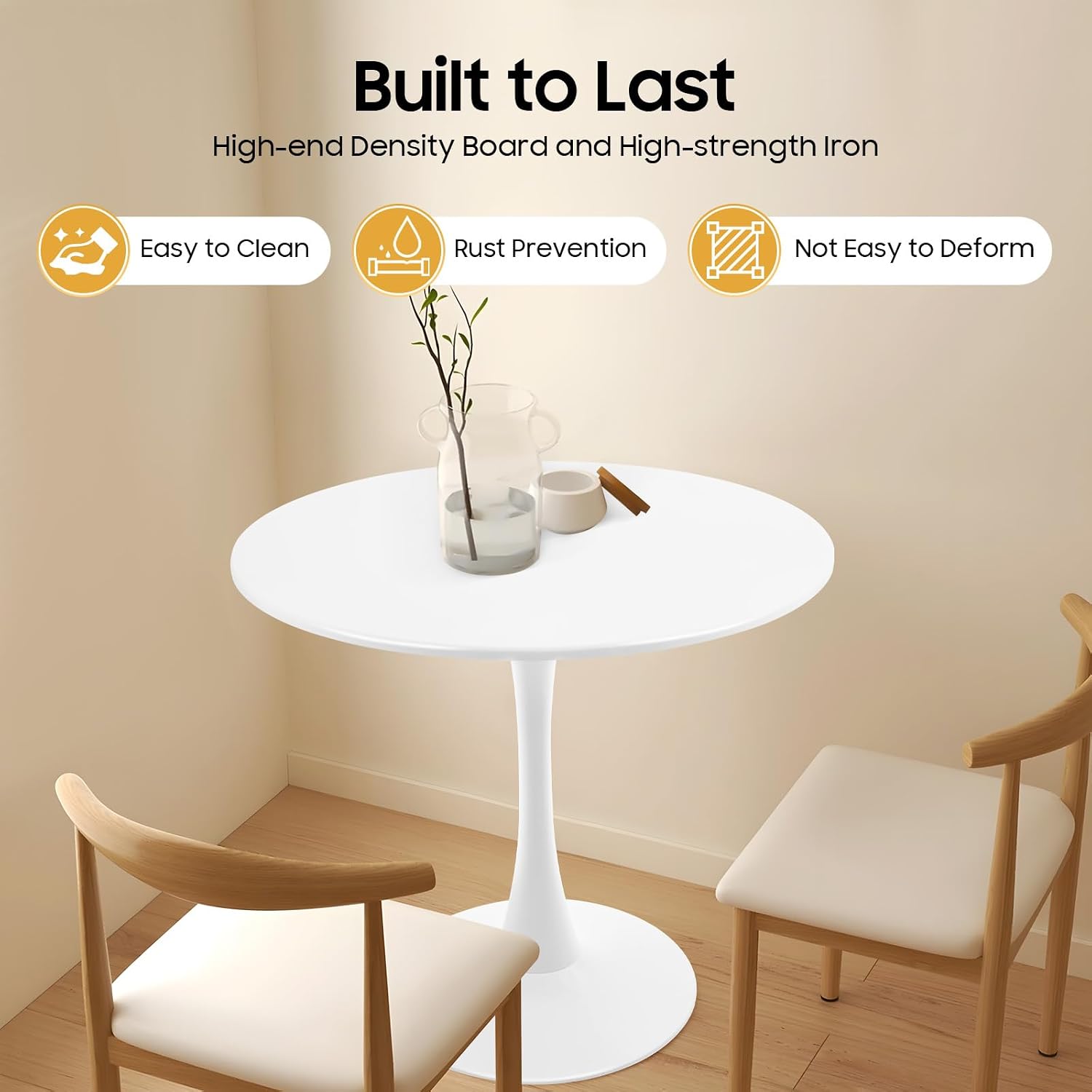 31.5 Inch Round Dining Table for 3 Person, Modern Minimalist Space-Saving Circle Dinner Table with Sturdy Metal Legs, Compact Kitchen & Dining Room Furniture