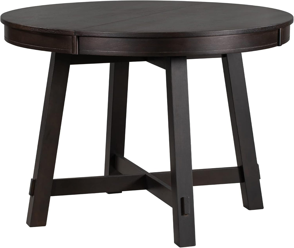 GDFStudio 42"-58" Farmhouse Extendable Dining Table for 4-6, Solid Wood Round Dining Table with 16" Leaf & X-Shaped Base, Rustic Kitchen & Dining Room Table, Space Saving, Espresso