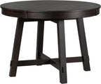 GDFStudio 42"-58" Farmhouse Extendable Dining Table for 4-6, Solid Wood Round Dining Table with 16" Leaf & X-Shaped Base, Rustic Kitchen & Dining Room Table, Space Saving, Espresso