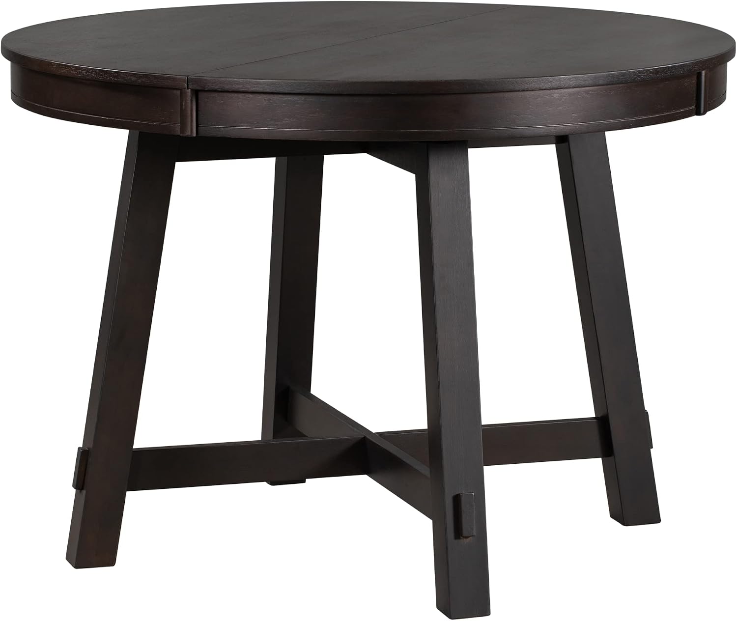GDFStudio 42"-58" Farmhouse Extendable Dining Table for 4-6, Solid Wood Round Dining Table with 16" Leaf & X-Shaped Base, Rustic Kitchen & Dining Room Table, Space Saving, Espresso