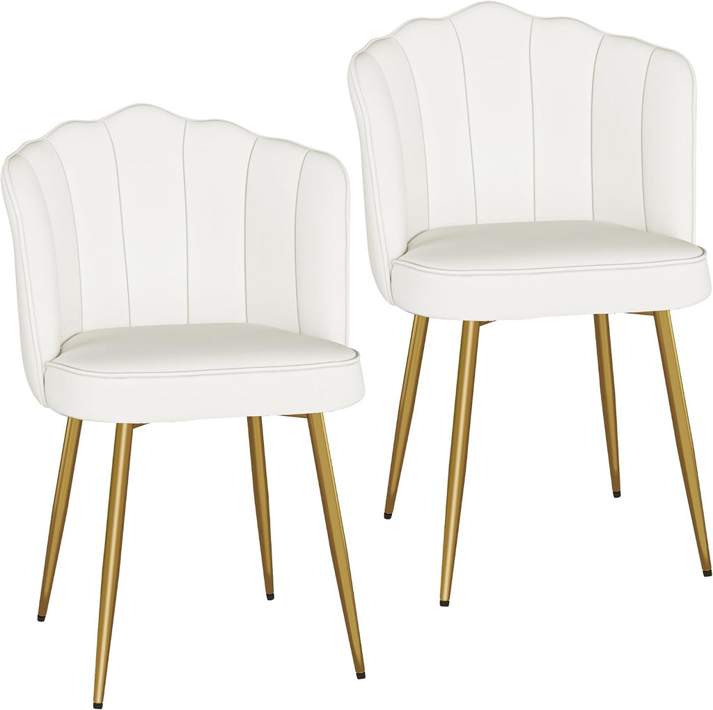 VECELO Velvet Dining Chairs Set of 2, Modern Upholstered Kitchen Chairs with Thick Cushions, Curved Padded Backrest and Metal Legs, for Kitchen, Dining Room, Living Room, White