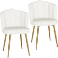 VECELO Velvet Dining Chairs Set of 2, Modern Upholstered Kitchen Chairs with Thick Cushions, Curved Padded Backrest and Metal Legs, for Kitchen, Dining Room, Living Room, White