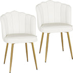 VECELO Velvet Dining Chairs Set of 2, Modern Upholstered Kitchen Chairs with Thick Cushions, Curved Padded Backrest and Metal Legs, for Kitchen, Dining Room, Living Room, White