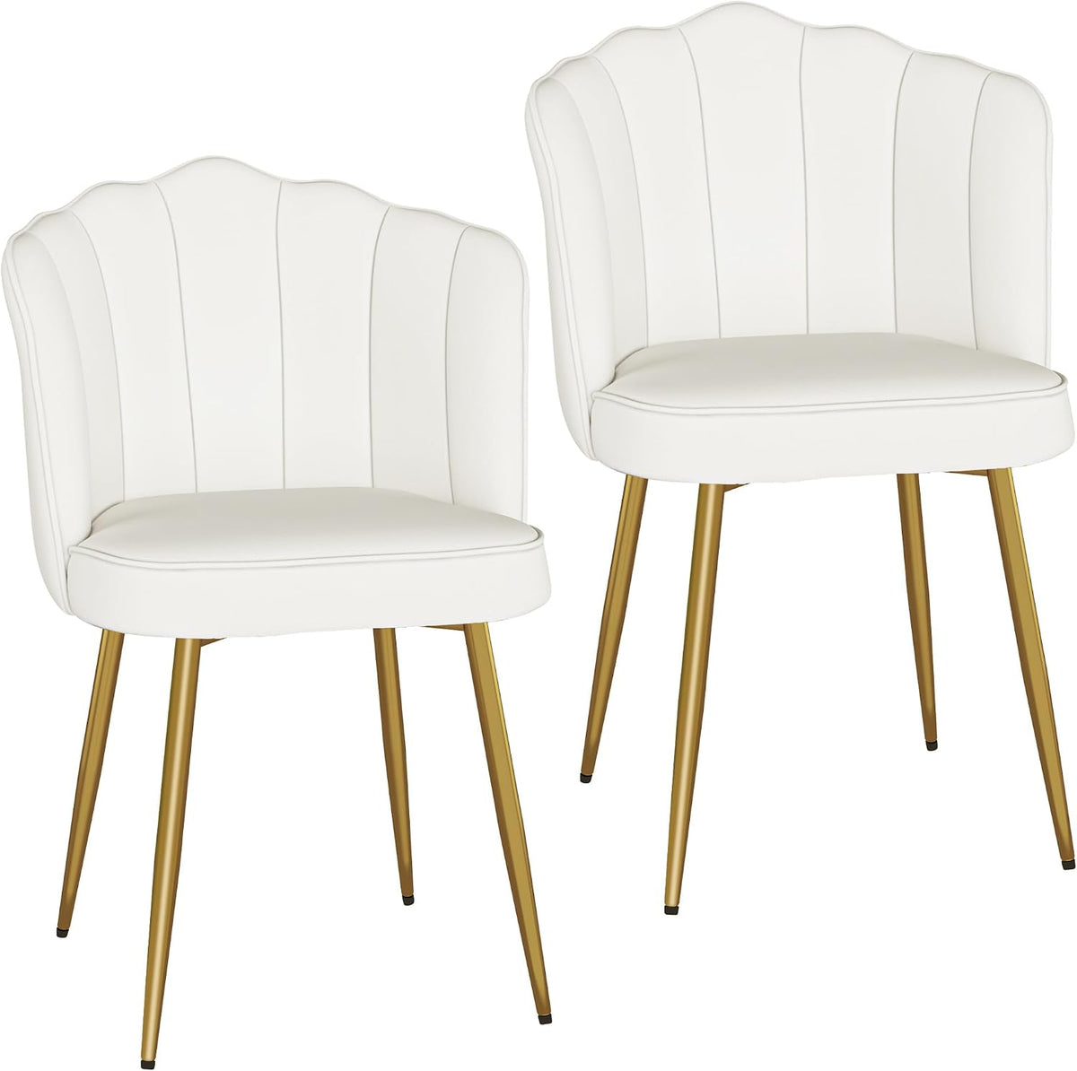 VECELO Velvet Dining Chairs Set of 2, Modern Upholstered Kitchen Chairs with Thick Cushions, Curved Padded Backrest and Metal Legs, for Kitchen, Dining Room, Living Room, White