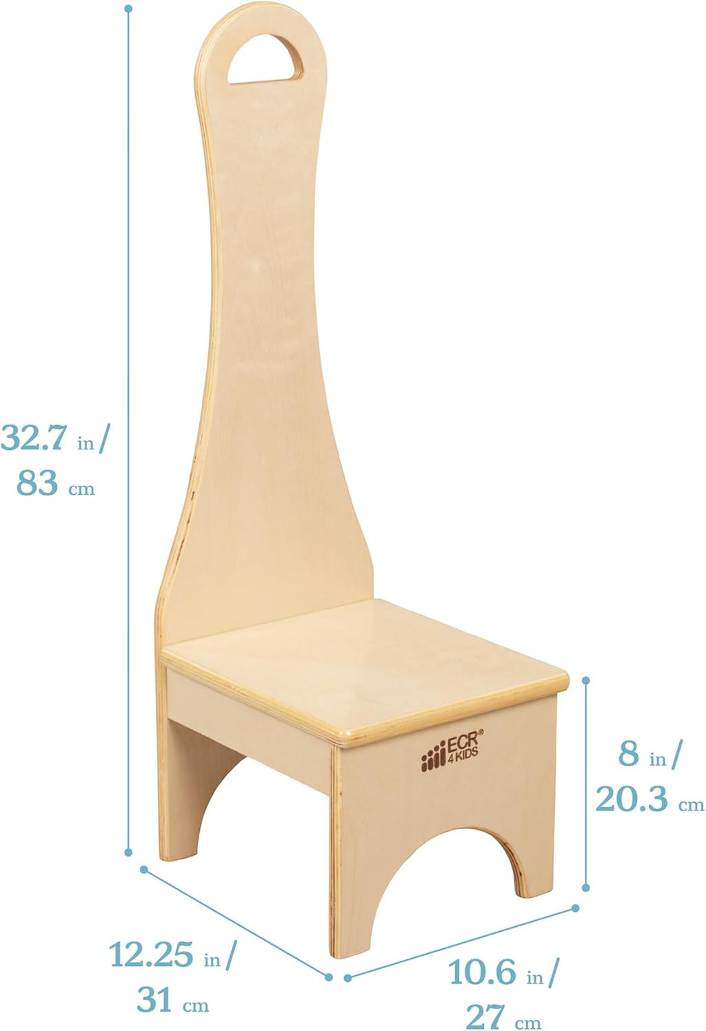 ECR4Kids Step Stool with Long Handle, One Step, Wooden, Montessori Furniture, Natural