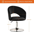 Furniliving Vanity Chair, Salon Chair Flexible Round-Back, 360° Accent Chair with Plated Frame Height Adjustable Swivel Chairs for Living Room, Bedroom, Lounge Pub Bar, Velvet, Black