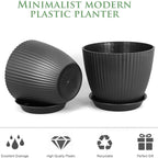 7/6.2/5.5/5/4.5/4 inch Flower Pots, 6 Pack Plant Pots for Small Indoor Outdoor Plants, Plastic Planters with Drainage Holes and Saucers for Garden Succulent House Plants, Black