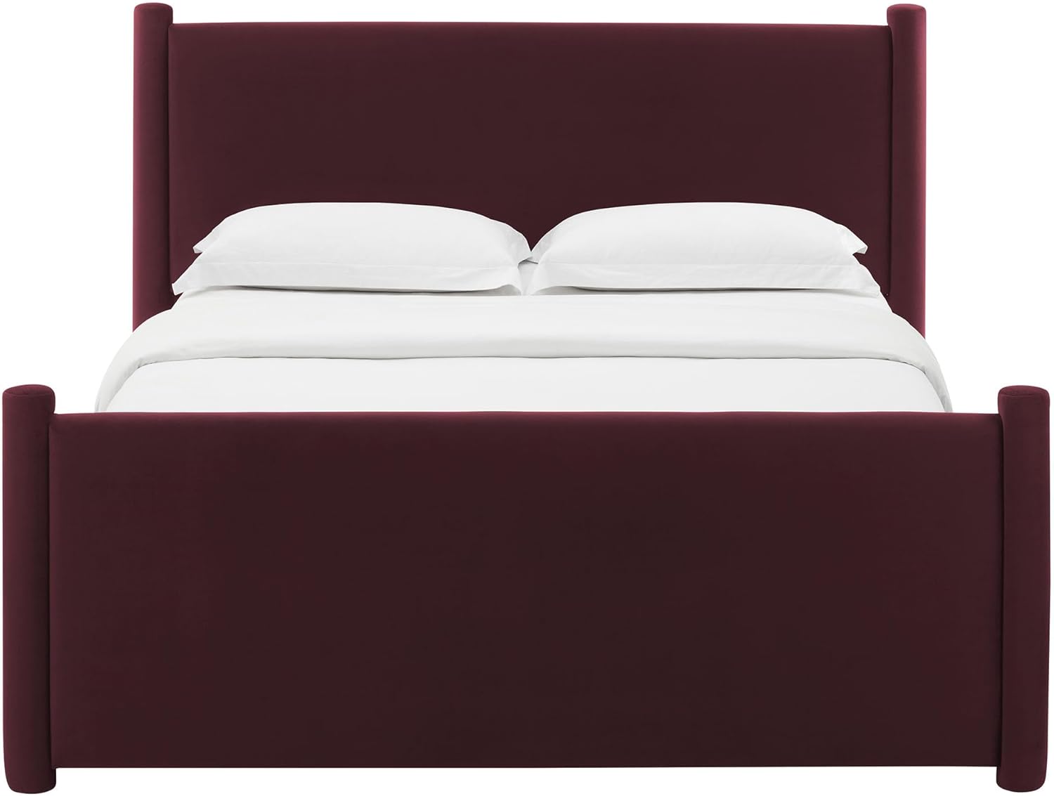 Modway Rael Queen Platform Bed Frame with Upholstered Headboard and Footboard in Mulberry – Stain-Resistant Performance Velvet Queen Size Bed with Rounded Posts
