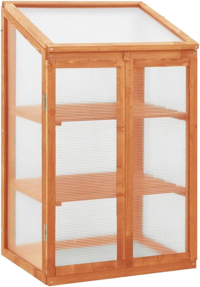 Wooden Garden Greenhouse，Wood Raised Plants Bed Raised Flower Planter Box, Garden Wood Cold Frame Greenhouse Flower Planter, Brown 23.6"x17.7"x39.4" Firwood,-680