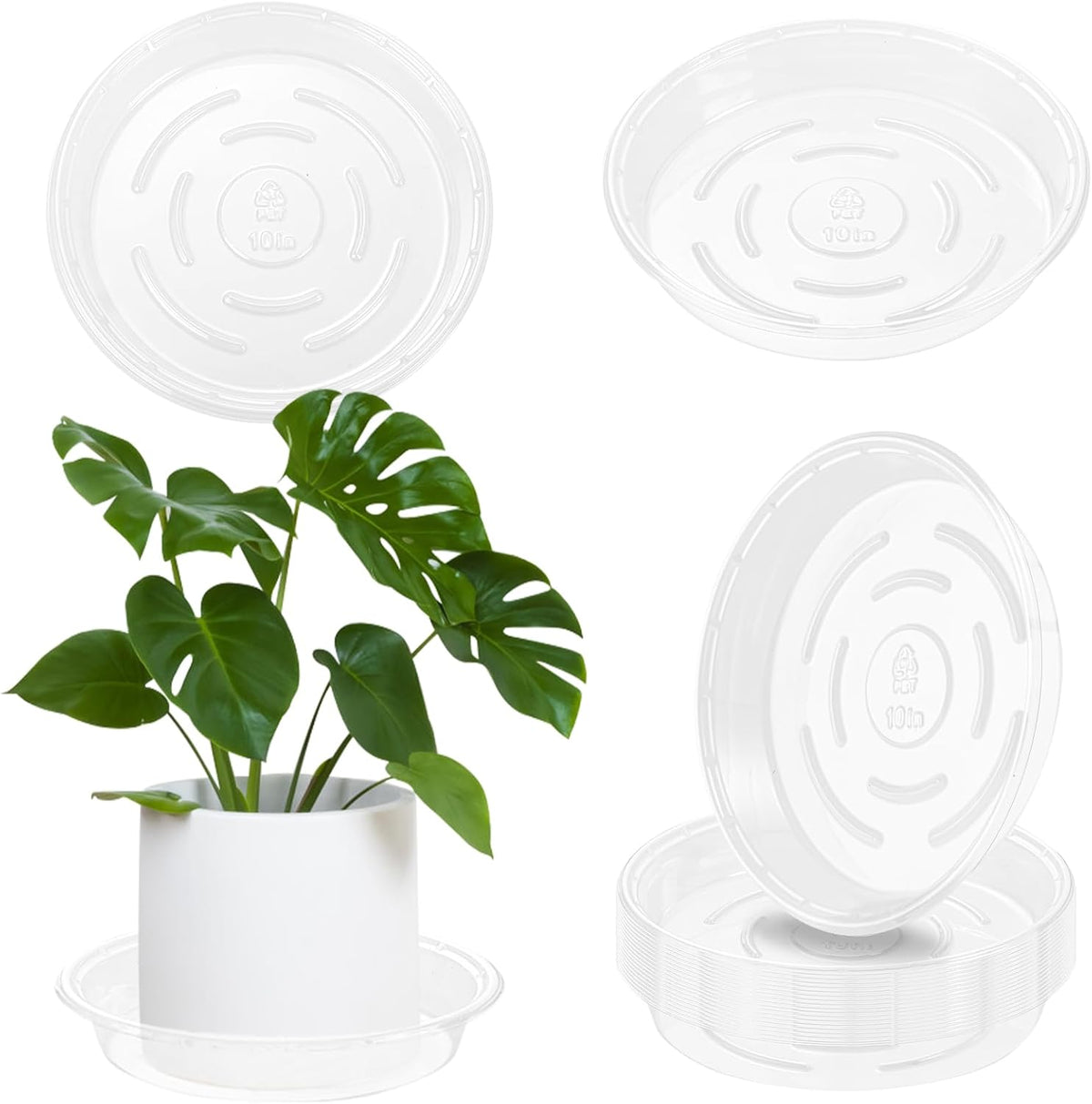 Saucer 30 Pack Plant Trays for Pots 10 Inch Plastic for Outdoors and Indoors Clear Drip Trays for Potted Plants Flower Pot Plates to Catch Water Drainage Dishes No Holes