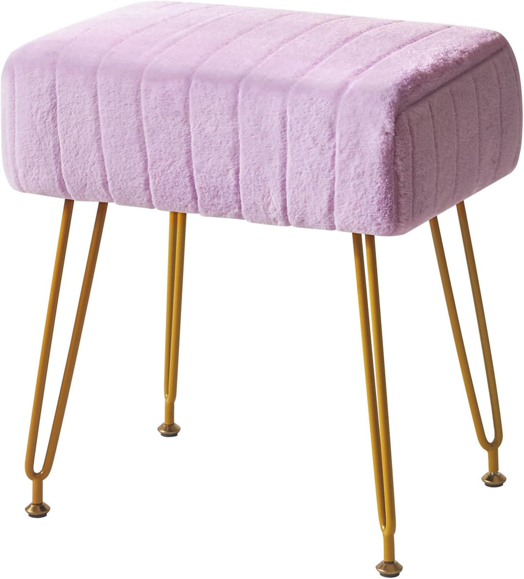 IBUYKE Makeup Vanity Stool, Velvet Rectangular Footrest, Purple LG-51V | Ottoman Side Dressing Table Seat Pouf Couch chair Golden Steel Legs