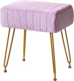 IBUYKE Makeup Vanity Stool, Velvet Rectangular Footrest, Purple LG-51V | Ottoman Side Dressing Table Seat Pouf Couch chair Golden Steel Legs