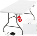 Fenbeli Upgraded 18% Thickened Folding Table 6ft Made of HDPE Plastic | Heavy Duty (25lb), Stable Thicker Legs, Dining Indoor Outdoor for Camping, Picnic and Party (Pearl White, 6FT)