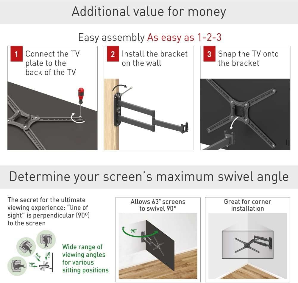 Barkan 30'' Long TV Wall Mount, 13-65 inch Full Motion Articulating - 4 Movement Flat/Curved Screen Bracket, Holds up to 80lbs, Extremely Extendable, Fits LED OLED LCD