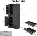 72" Fluted Kitchen Pantry Cabinet with Anti-Tip Safety, Free Standing Versatile Storage Cabinet with Drawers and Adjustable Shelves for Kitchen, Living Room, Dining, Office (Black)