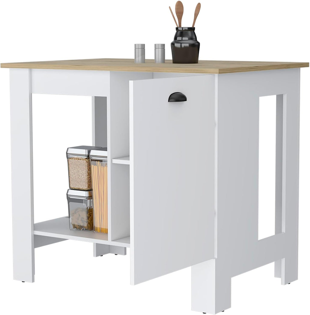 Kitchen Island with Single Door and Lower Open Shelf | Includes single door with two interior shelves and open-side shelf for storage