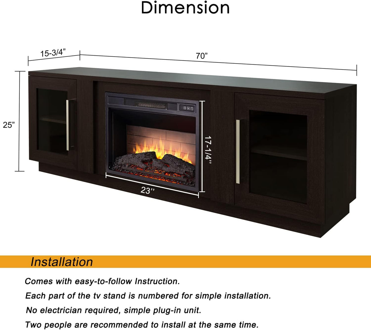 Cheerway 3D Fireplace TV Stand for TVs up to 80’’, Wooden Media Entertainment Center Table & TV Cabinets w/Storage Shelves & Barn Door, Electric Fireplace w/Remote Control