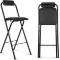 Thyle 1 Pcs Folding Bar Stool with Backrest Counter Height Seat,25.5 Inch | Tall Foldable Design for Kitchen Island Cafe Dining, Portable Space-saving, Leather Padded Seat Back, Metal Frame
