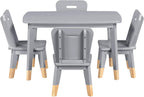 5-Piece Kids Wood Activity Table and Chair Set Gray and Natural | Rectangular Table; Two-Tone Gray And Natural Wood Finish; Durable Frame