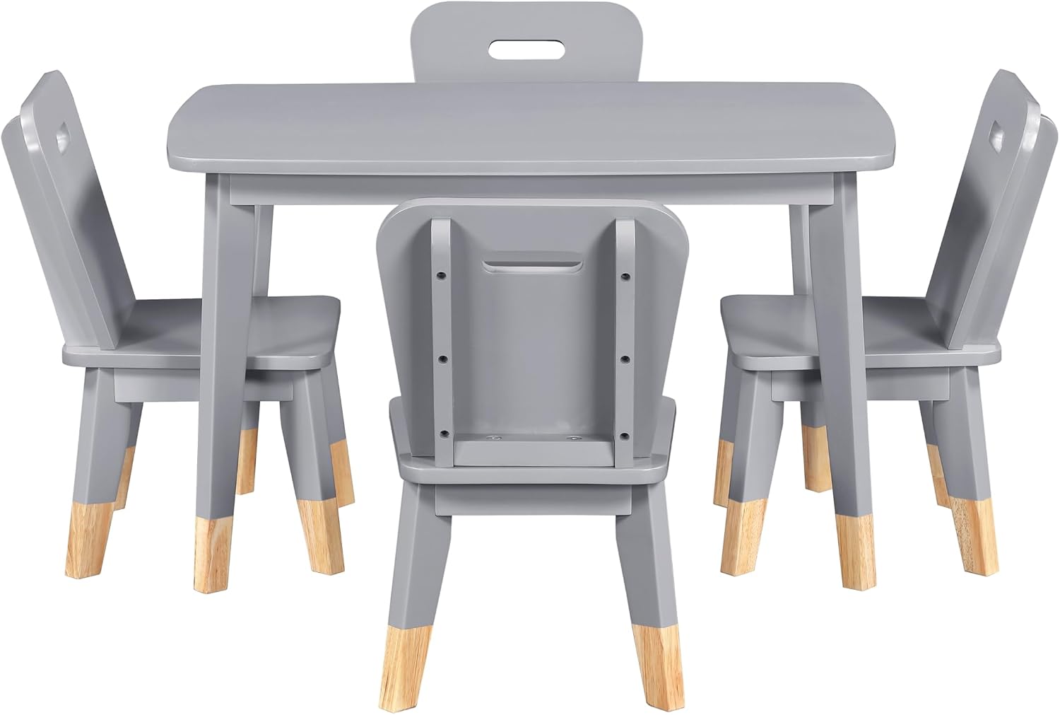 5-Piece Kids Wood Activity Table and Chair Set Gray and Natural | Rectangular Table; Two-Tone Gray And Natural Wood Finish; Durable Frame