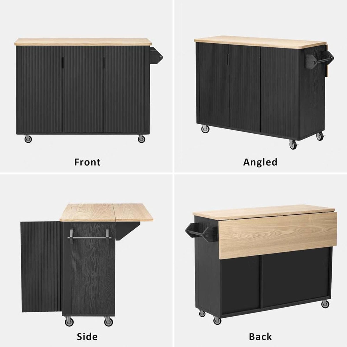 Rolling Kitchen Island with Drop Leaf with Storage and Dining Table, Kitchen Islands with Storage with Wheels Towel Rack， for Kitchen, Dining Room, Black