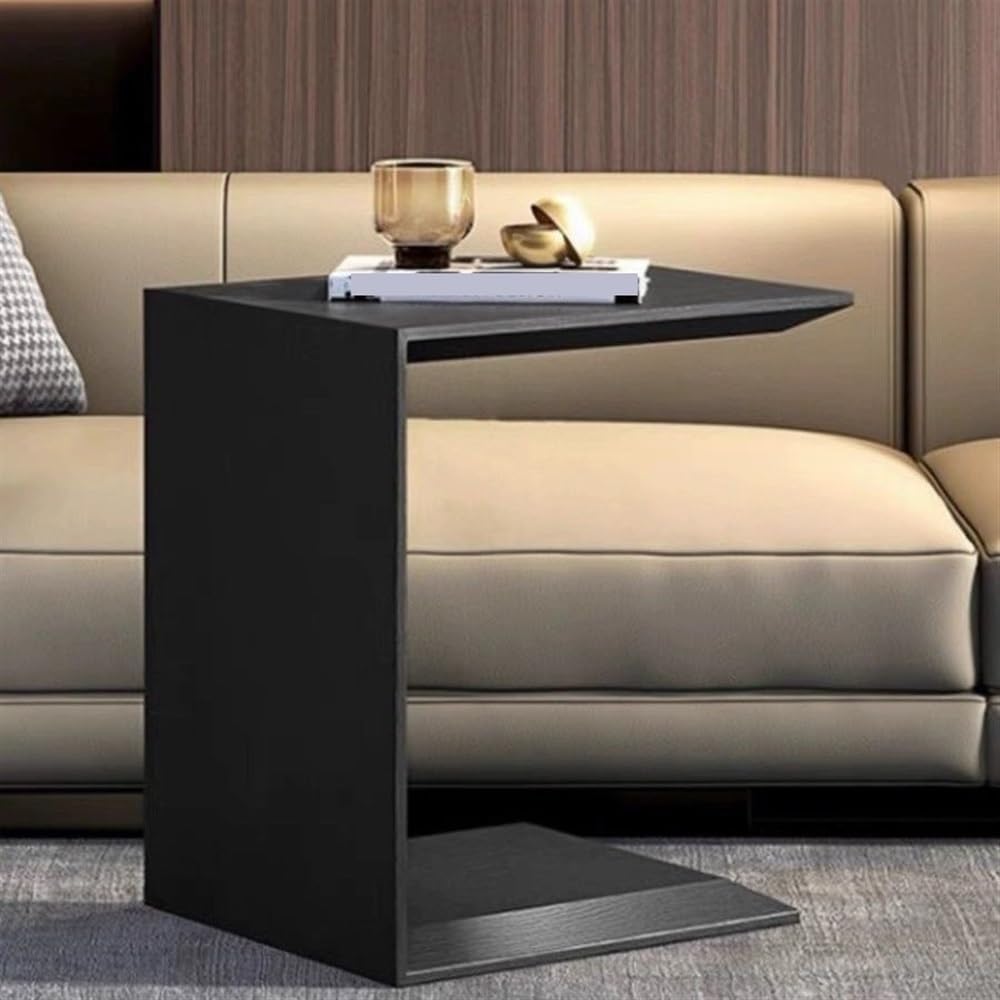 C Shaped End Tables, Solid Wood Side Table, Multipurpose Table for Bedroom, Balcony, Office, and Living Room, 48*38*55cm, Black