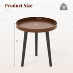 Giantex Round End Table, Mid Century Modern Side Table with Wooden Tray & Bamboo Legs, Sofa Couch Accent Table, Small Coffee Table for Small Space Living Room, Nightstand for Bedroom, Walnut
