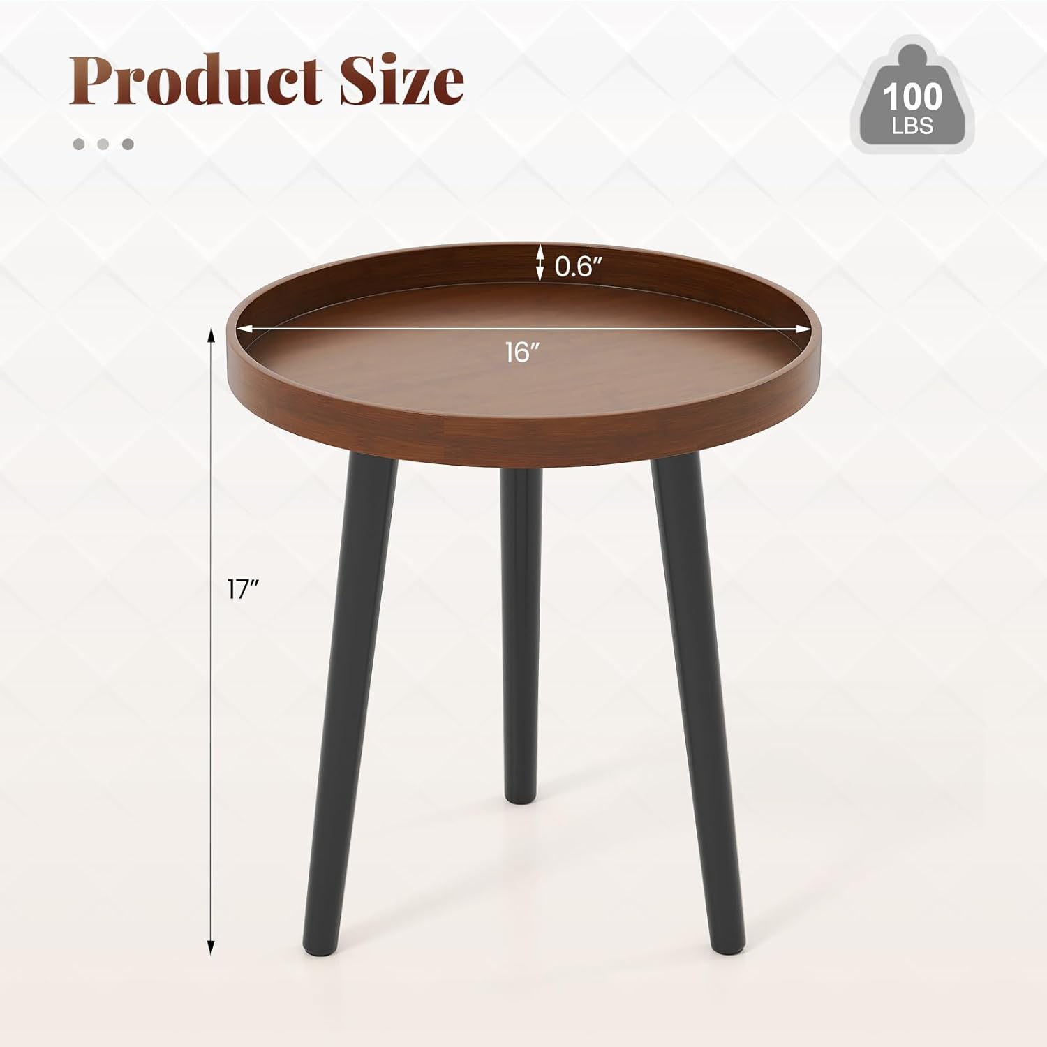 Giantex Round End Table, Mid Century Modern Side Table with Wooden Tray & Bamboo Legs, Sofa Couch Accent Table, Small Coffee Table for Small Space Living Room, Nightstand for Bedroom, Walnut