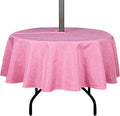 Outdoor Tablecloth Wrinkle-Free Stain Resistant Waterproof Polyester Fabric Table Cover with Zipper Umbrella Hole for Picnic/Party/Dinner/Patio Garden(70inch Round,Zippered,Pink)