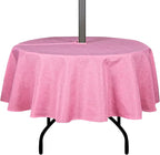 Outdoor Tablecloth Wrinkle-Free Stain Resistant Waterproof Polyester Fabric Table Cover with Zipper Umbrella Hole for Picnic/Party/Dinner/Patio Garden(70inch Round,Zippered,Pink)