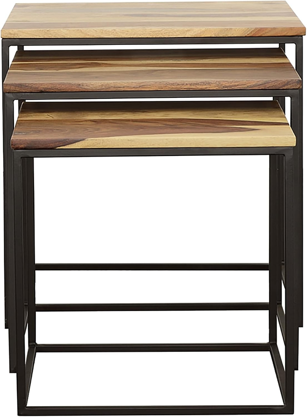 20" Natural Wood Stacking Nesting Tables, Set of Nesting Tables with Slender Metal Legs, Side Tables with Industrial Rustic Fusion for Versatile Home Living Spaces, Brown
