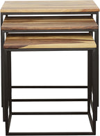 20" Natural Wood Stacking Nesting Tables, Set of Nesting Tables with Slender Metal Legs, Side Tables with Industrial Rustic Fusion for Versatile Home Living Spaces, Brown