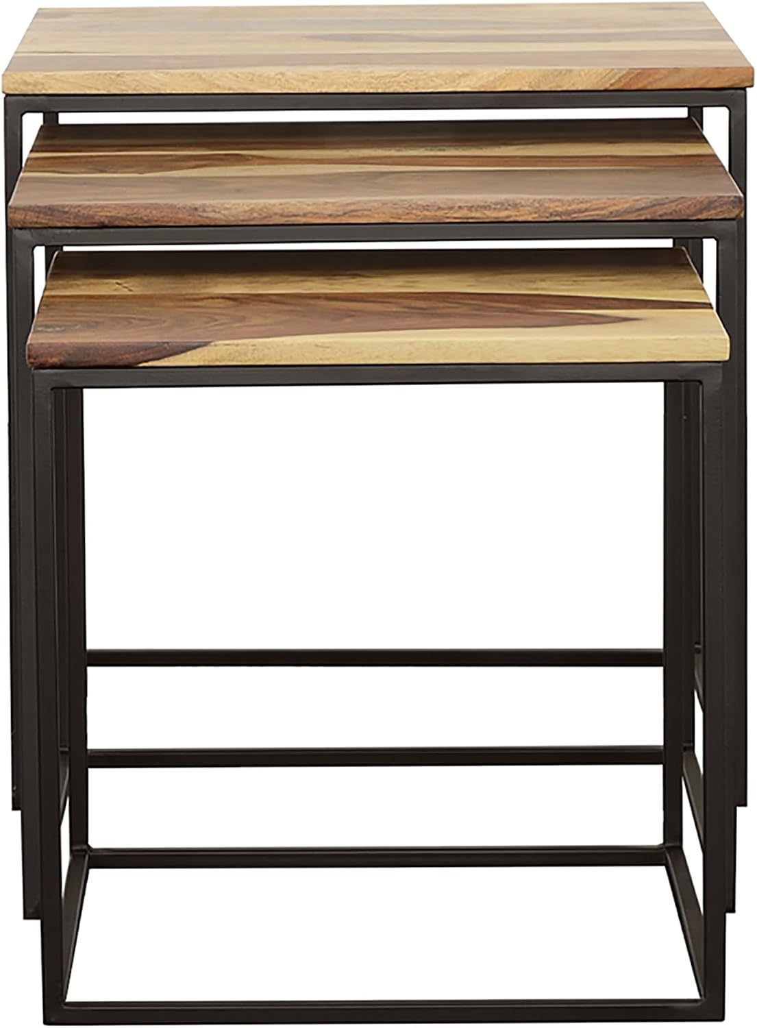 20" Natural Wood Stacking Nesting Tables, Set of Nesting Tables with Slender Metal Legs, Side Tables with Industrial Rustic Fusion for Versatile Home Living Spaces, Brown