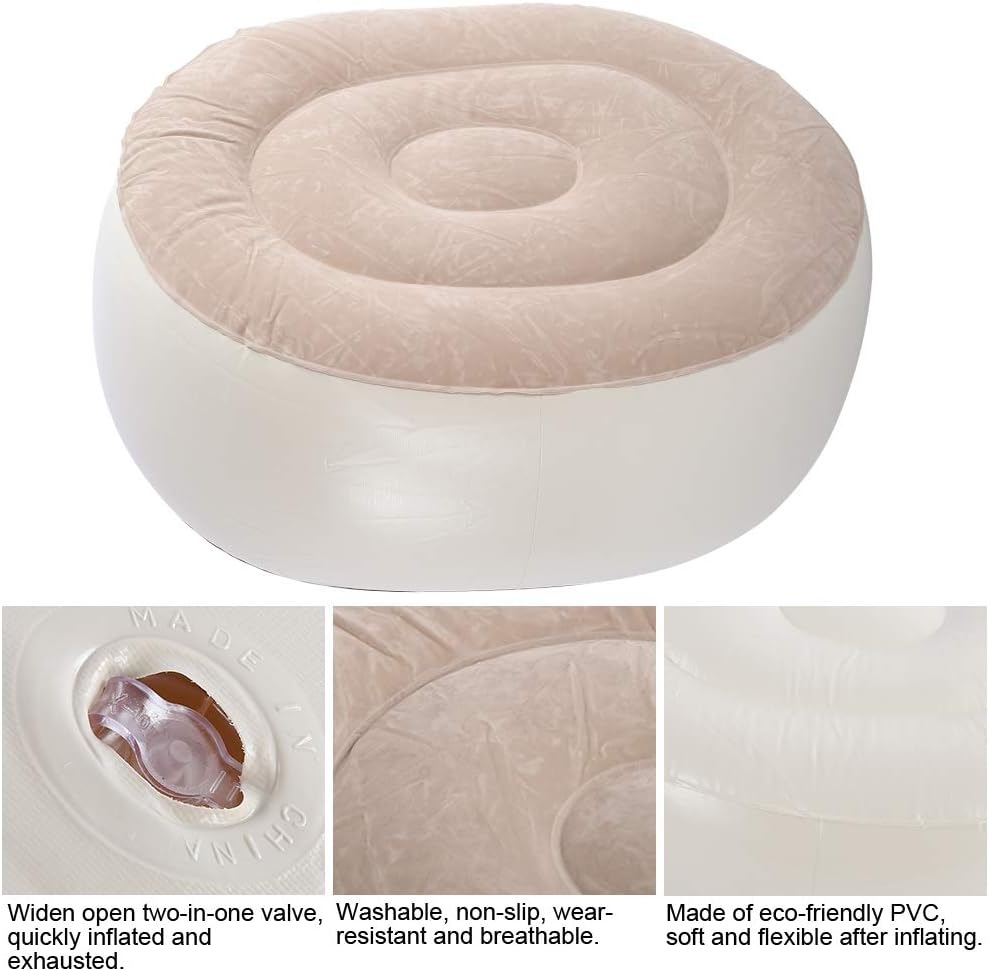 Portable Inflatable Stool for Camping and Hiking, 2-in-1 Multifunctional Inflatable Seat as Chair & Footrest, Made of Soft PVC, Compact Blow-Up Design for Travel, Office, Garden