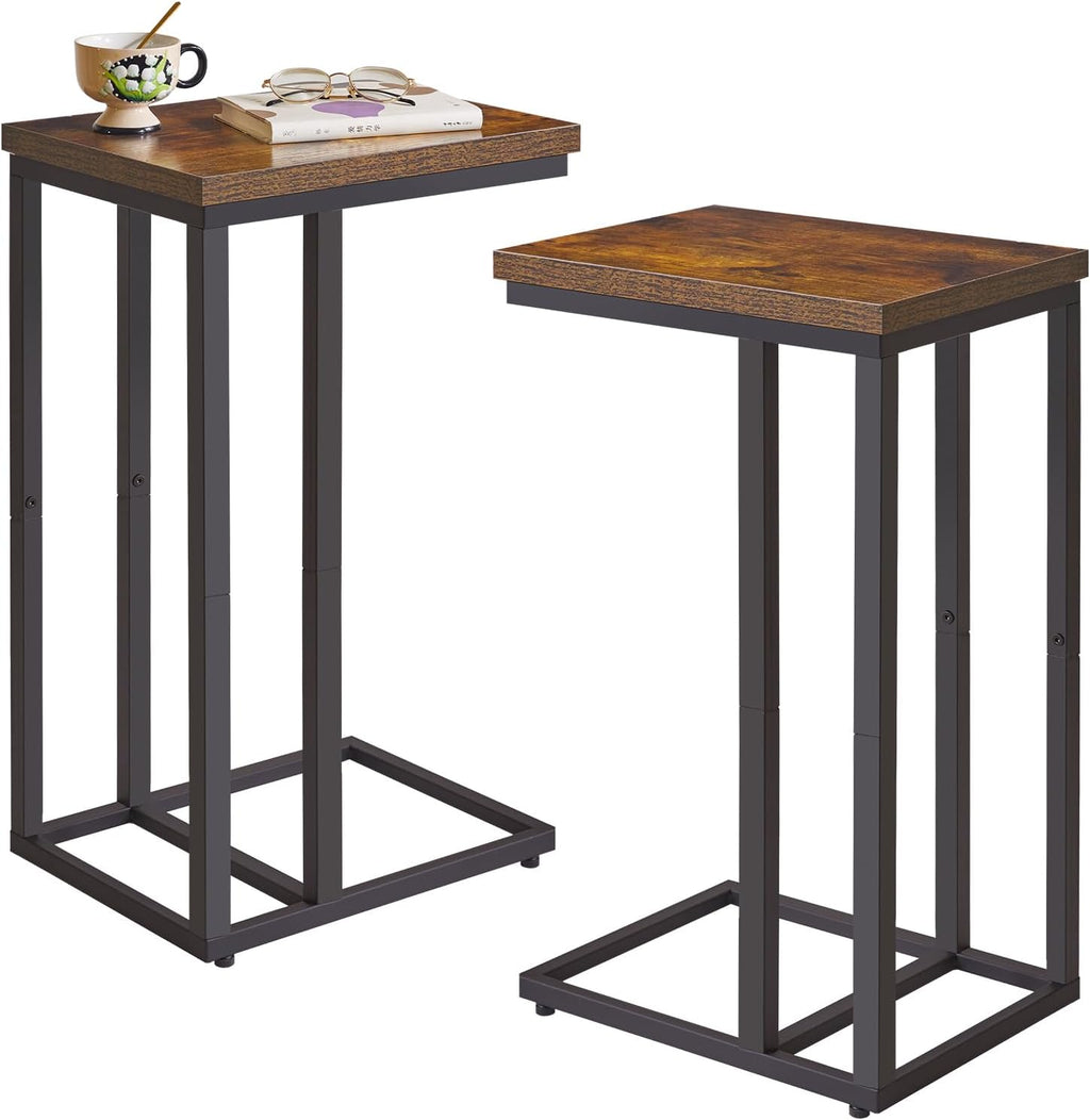 Aibiju Side Table Small End Table C Shaped, Slide Under Laptop Desk for Couch, Living Room Side Table, TV Trays for Eating on Couch, Rustic Brown+Black YD-TM051HB-2