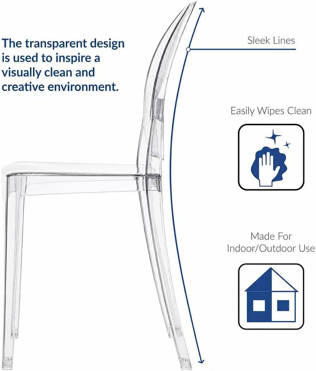 2xhome Ghost Dining Chair with Oval Back | Transparent Acrylic Accent Side Chair for Kitchen, Living Room, Vanity, or Event Seating | Non Stackable (Set of 2, Clear)