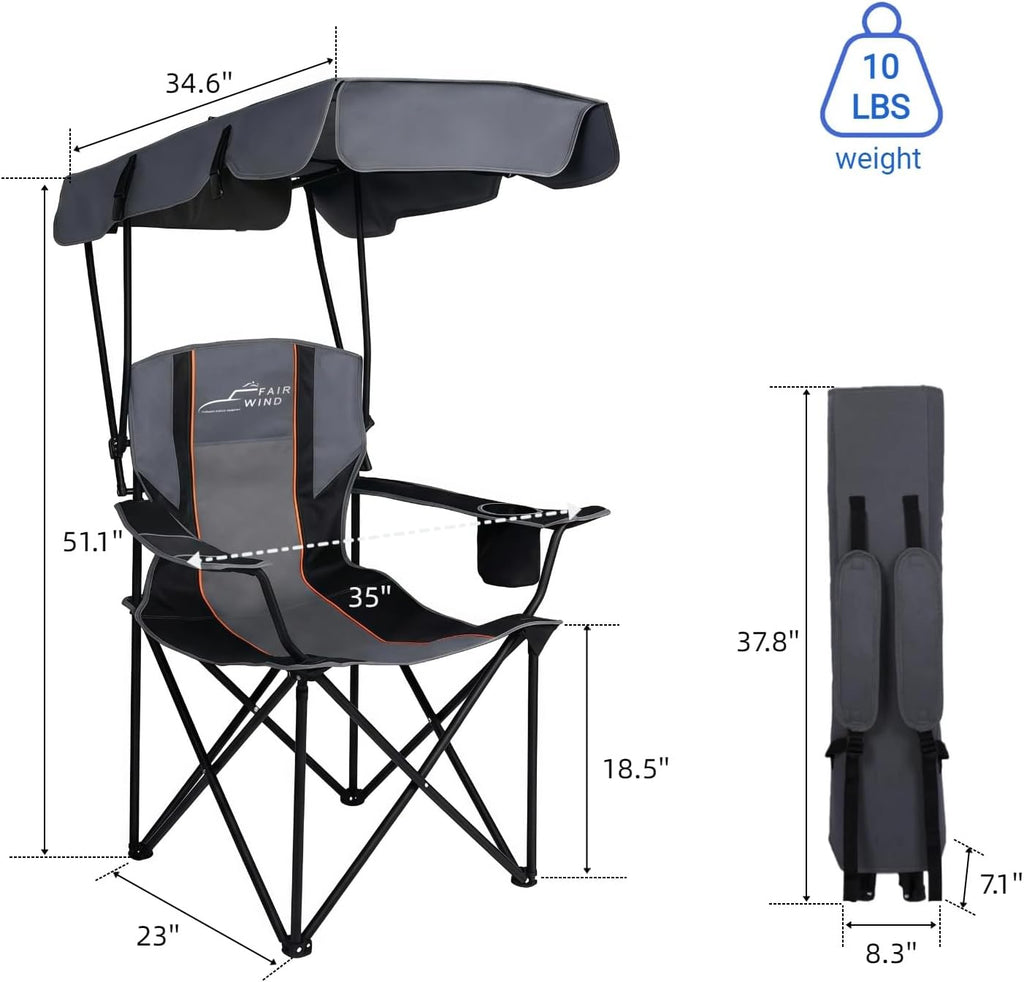 FAIR WIND 2 Pack Portable Canopy Camping Chair 380 LBS Capacity Heavy Duty Oversized Folding Lawn Chair with Sunshade for Beach, Fishing, Sports & Outdoors