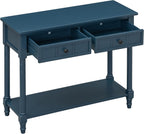 P PURLOVE Console Table Sideboard Wooden Sofa Table with 2 Drawers and Bottom Shelf (Dark Navy)