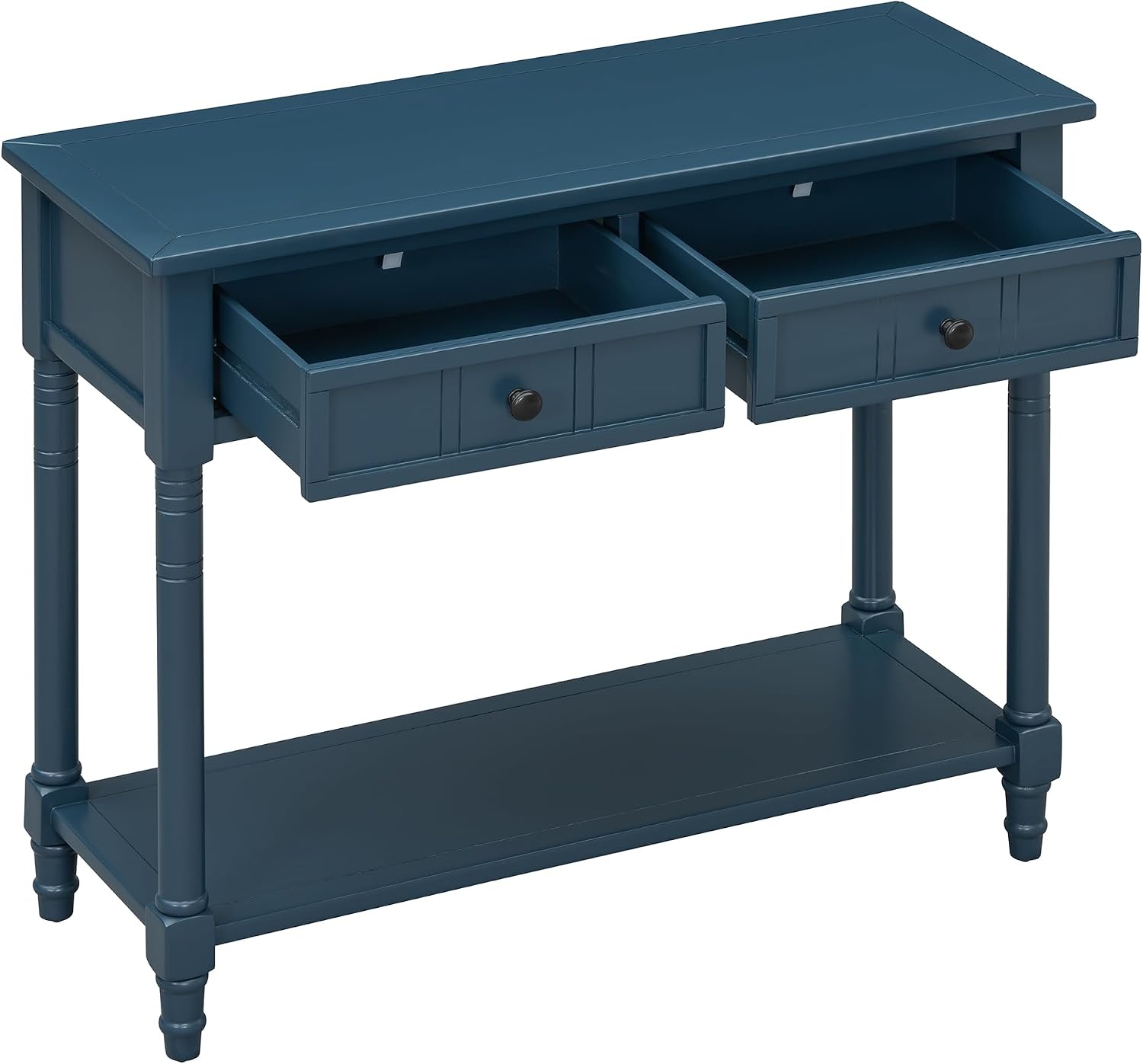 P PURLOVE Console Table Sideboard Wooden Sofa Table with 2 Drawers and Bottom Shelf (Dark Navy)