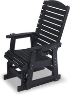 Poly Lumber Patio Glider for One Person, with Cup Holders, High Backrest and Deep Contoured Seat, HIPS Material, All-Weather Resistant, Heavy Duty 700 Pounds (Black)