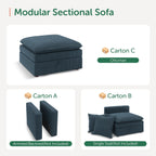 HONBAY Corduroy Ottoman, 31.5 Inch Square Ottoman Bench with Storage for Living Room, Blue