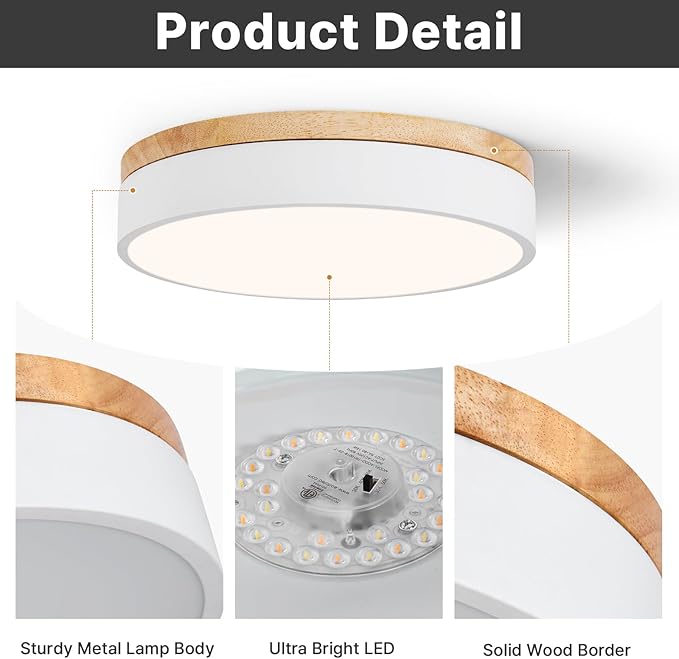 Led Flush Mount Ceiling Light: 11.8" Dimmable 5CCT Overhead Ceiling Lighting Fixture - Morden White Round Close to Ceil Lights - Flat Wood Minimalist Light Fixtures for Living Room Laundry Bedroom