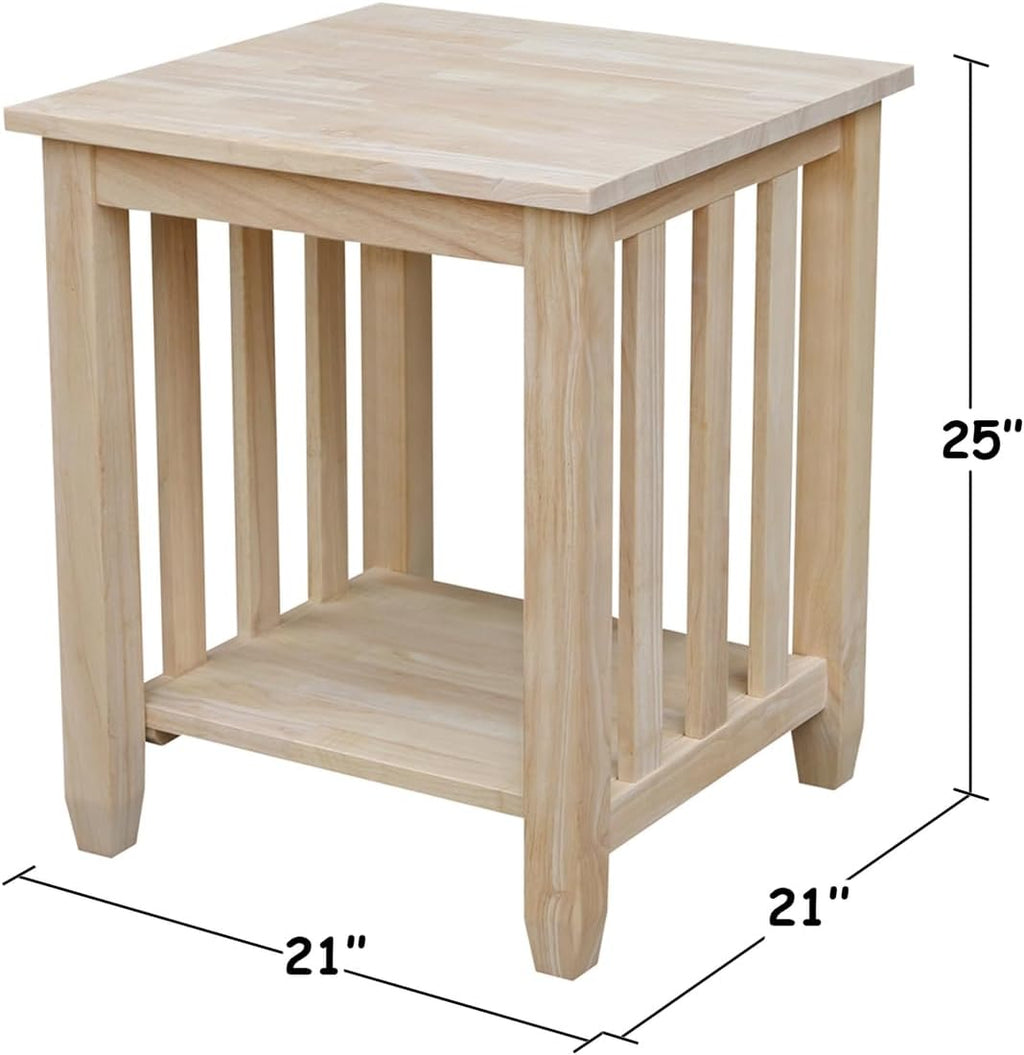HomeStock Asian Tall End Table, Solid Parawood, 21" W x 21" D x 25" H, 32 lbs, Butcher Block Surface, Ready to Assemble, Single Shelf for Storage.