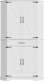 IRONCK 72" Corner Pantry Cabinet with Drawer and 4 Doors, White | Kitchen Pantry Storage Cabinet with 3 Adjustable Shelves, 2 Doors Storage, for Kitchen and Dining Room