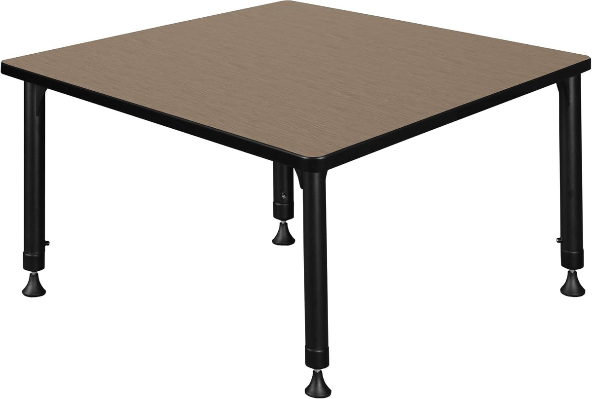 Regency Kee 42 in. Square Height Adjustable Classroom Activity Table- Noble Oak Top & Black Base