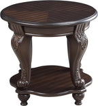 22'' Round End Table Solid Wood Sofa Side Table with Storage Shelf, Living Room Corner Table Retro Accent Table with Espresso Finish, Easy Assemble Round Bedside Table Night Stand for Small Space