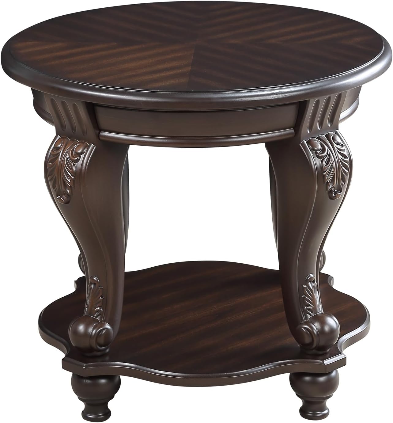 22'' Round End Table Solid Wood Sofa Side Table with Storage Shelf, Living Room Corner Table Retro Accent Table with Espresso Finish, Easy Assemble Round Bedside Table Night Stand for Small Space