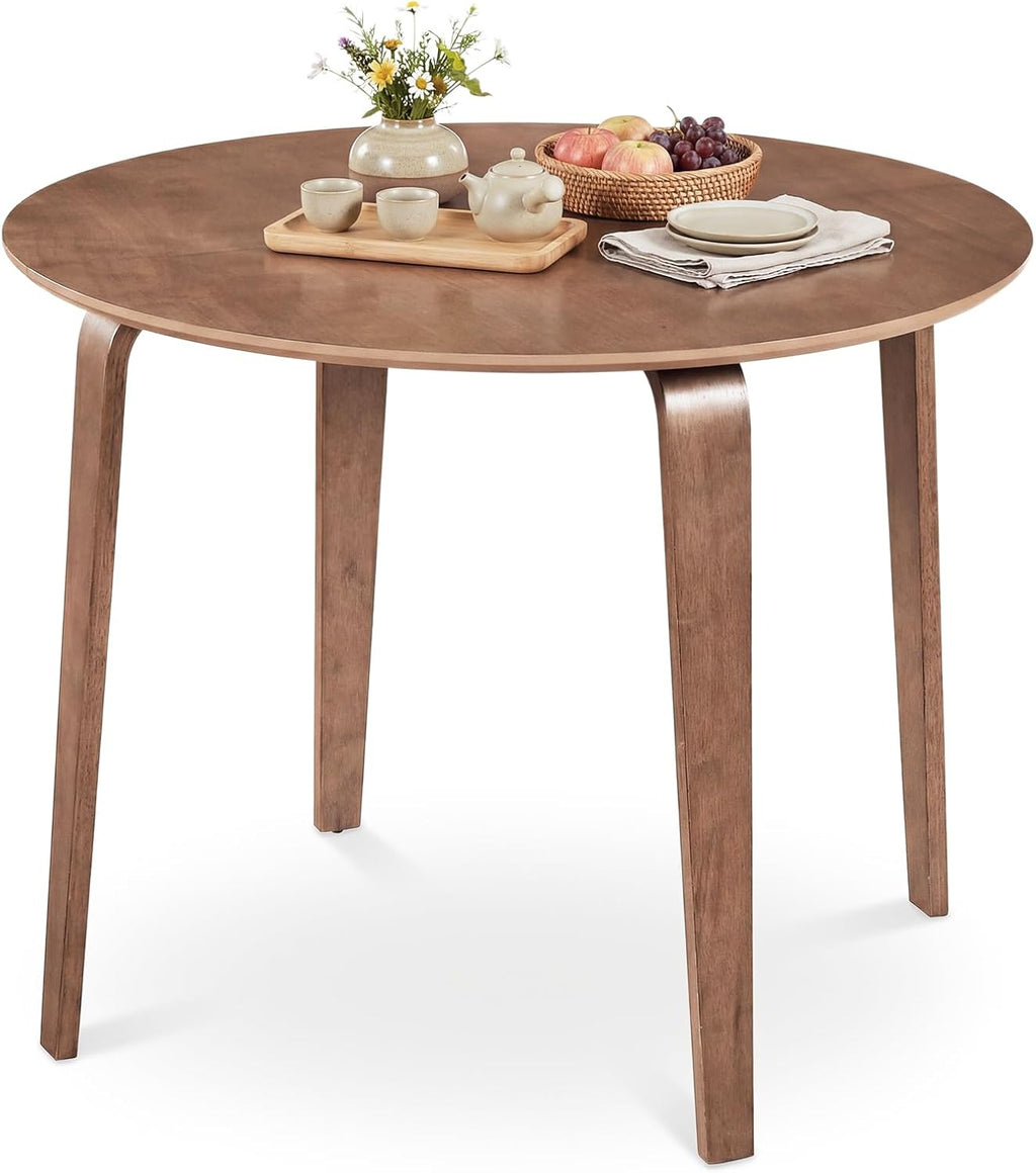 Giantex 37.5" Round Dining Table for 4, Wooden Kitchen Table with Solid Rubber Wood Legs, Circle Dinner Table for Dinette, Living Room, Dorm, Home Office (Walnut)