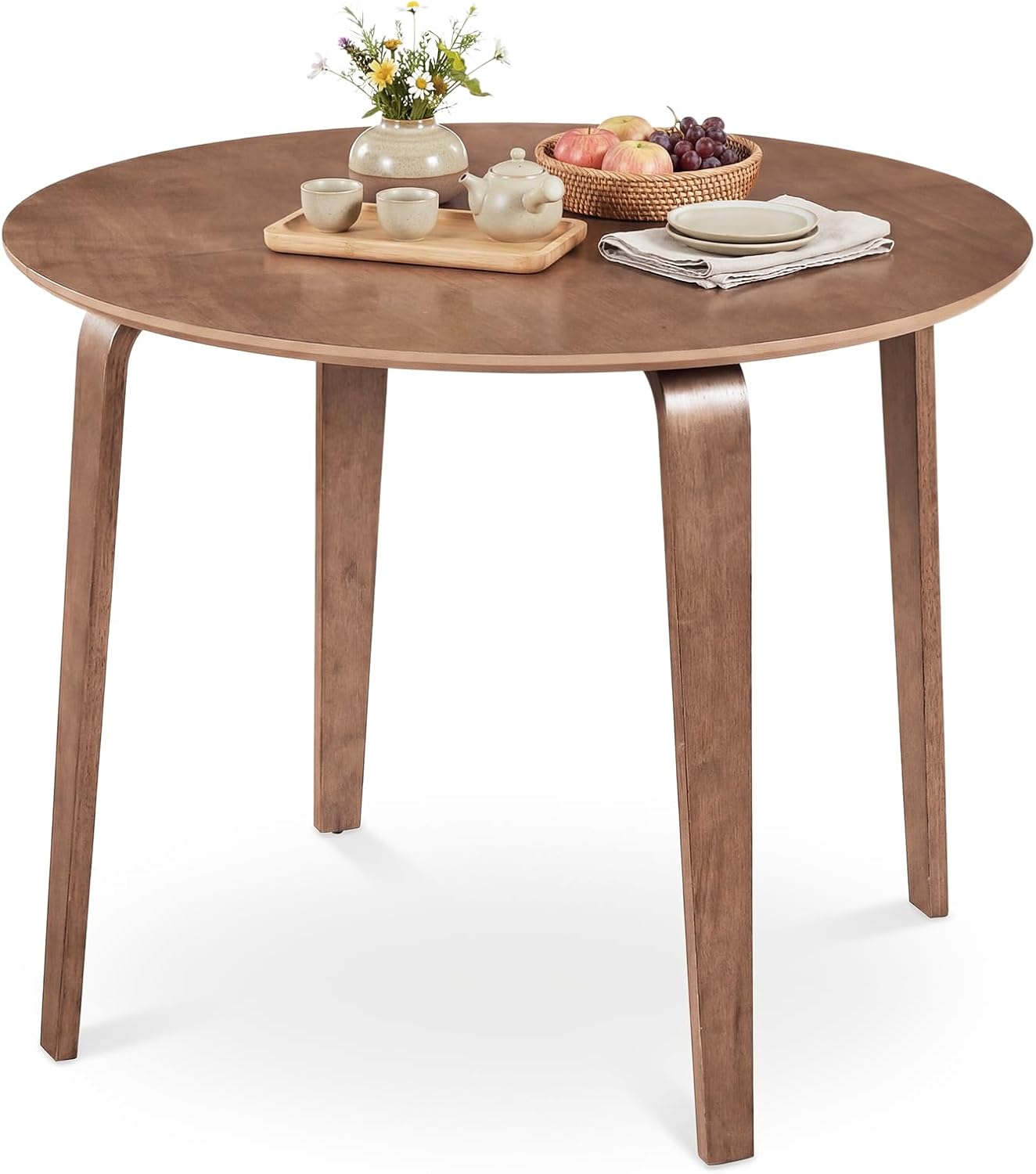 Giantex 37.5" Round Dining Table for 4, Wooden Kitchen Table with Solid Rubber Wood Legs, Circle Dinner Table for Dinette, Living Room, Dorm, Home Office (Walnut)