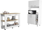 Nadina 4-Door 2-Drawer 2-Piece Kitchen Set, Kitchen Island and Kitchen Pantry White and Light Oak